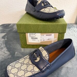 Brand New Gucci Men’s GG Supreme Clove Calf Soft Loafers Navy Size 7 (US 7.5)
